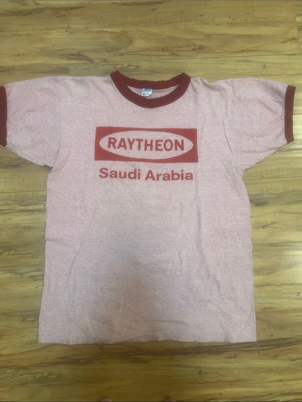VTG 70s 80s Champion Blue Bar Raytheon Saudi Arabia Ringer T-Shirt